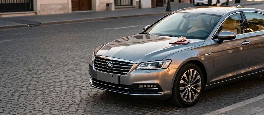 Une berline de luxe stationnée pour illustrer l'élégance et la performance automobile.